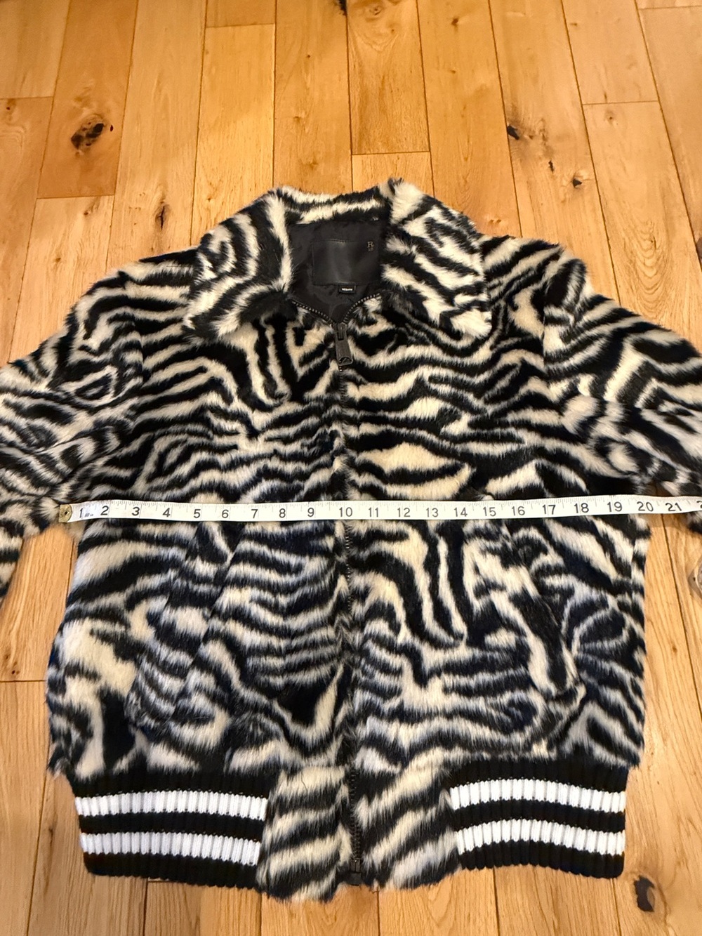 R13 Black and White Zebra Faux Fur Bomber Jacket Women Medium